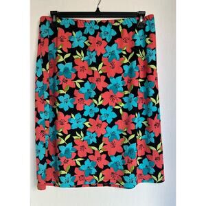 Meg Allen Liz Claiborne Multicolor Floral Print Pull On Straight Skirt XL 16/18